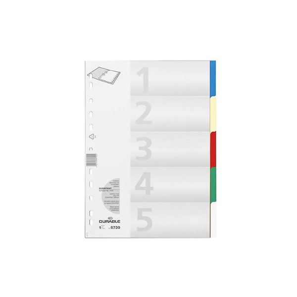 Durable Plastic 5 Colour Index Divider Set 6730