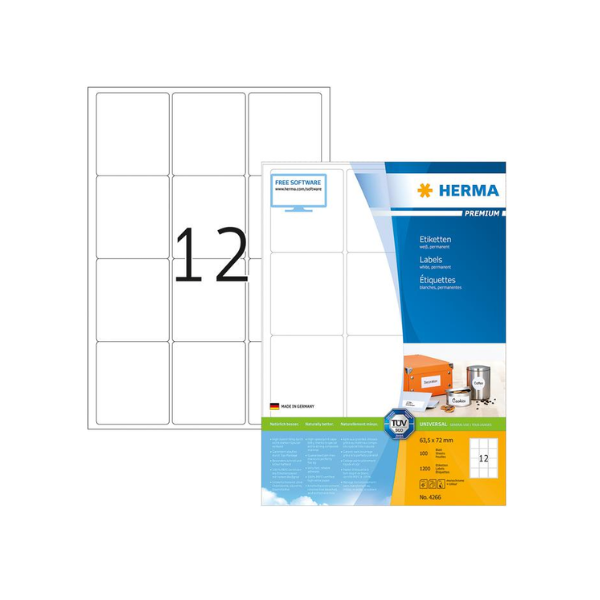 HERMA Premium White Labels 63.5 x 72mm 4266