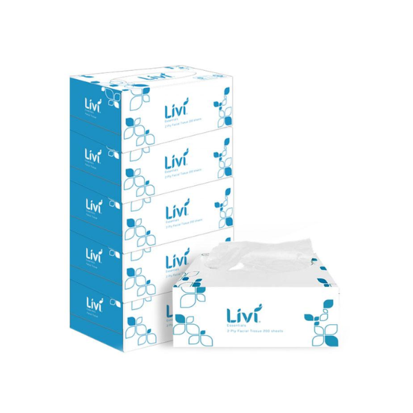 Livi Facial Tissue 2 Ply x 200 Sheets x 5 Boxes (69918890)