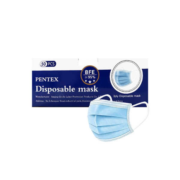 Pentex Disposable Face Mask 3 Ply 50 Pcs Blue