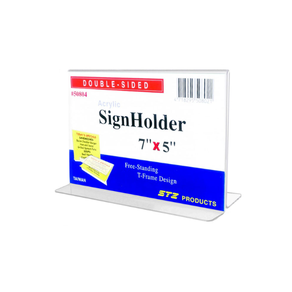 STZ Acrylic Sign Holder 7 x 5 Inch Horizontal STZ-50804