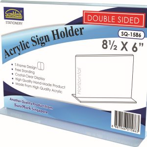 Suremark Acrylic Sign Holder T Shape Double Side SQ1586 8 1/2 X 6" - Horizontal