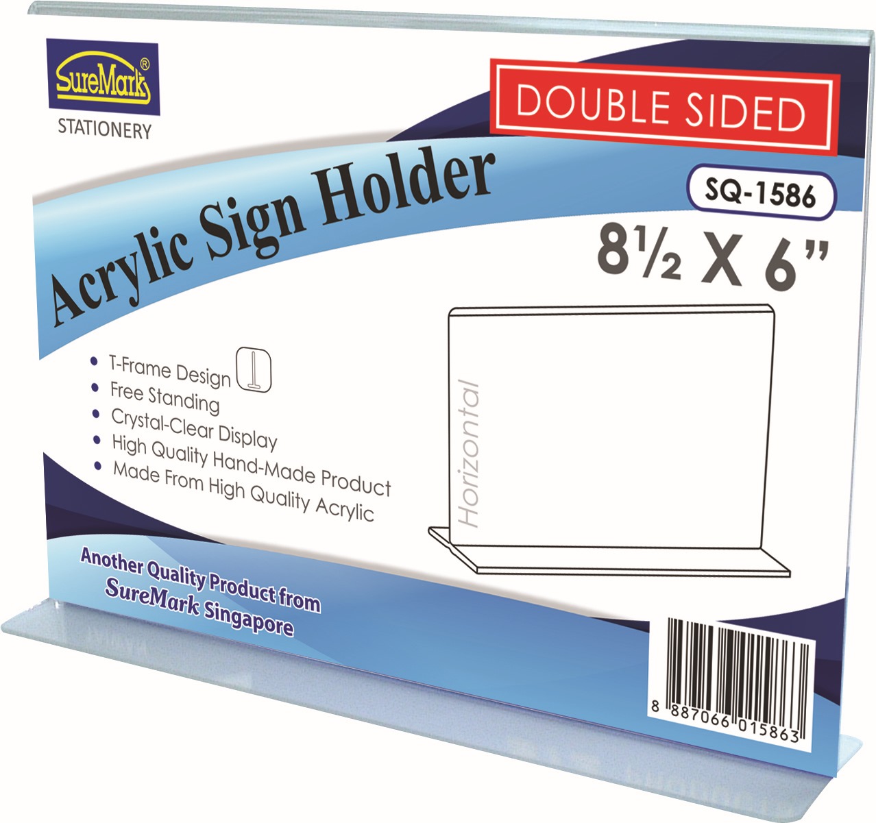 Suremark Acrylic Sign Holder T Shape Double Side SQ1586 8 1/2 X 6" - Horizontal