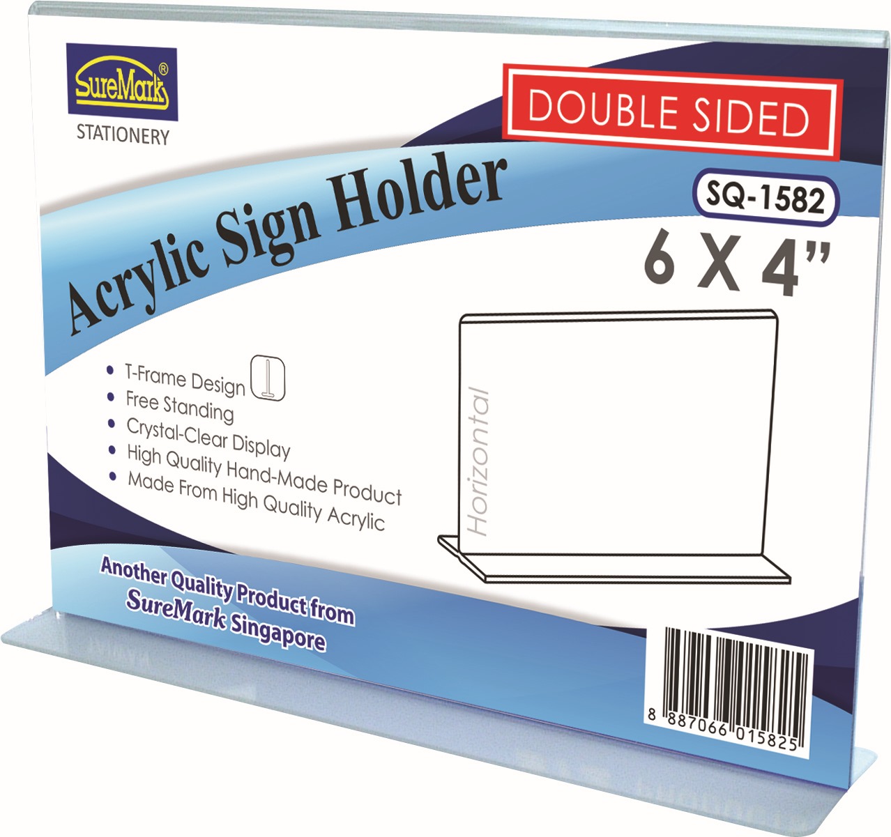 Suremark Acrylic Sign Holder T Shape Double Side SQ1582 6 X 4" - Horizontal