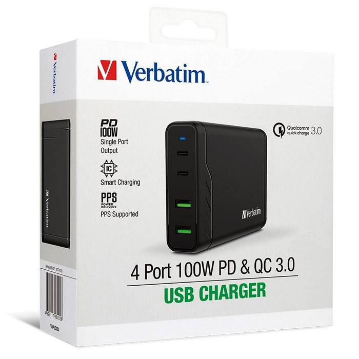 Verbatim 4 Ports 100W PD and QC 3.0 USB Charger 66402