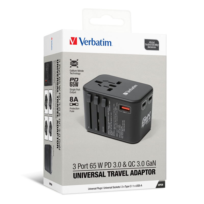 Verbatim Universal Travel Charger (1x USB, 2x Type C) Black 66851