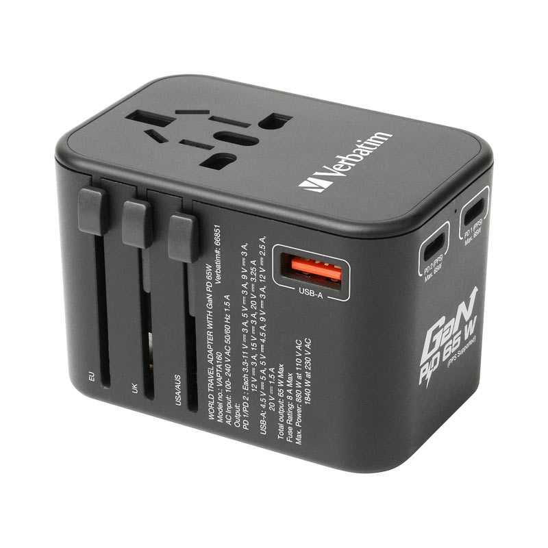 Verbatim Universal Travel Charger (1x USB, 2x Type C) Black 66851 - Image 7