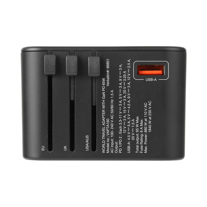 Verbatim Universal Travel Charger (1x USB, 2x Type C) Black 66851 - Image 4